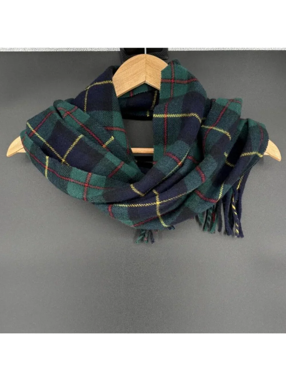 Polo Ralph Lauren Lambswool Tartan Plaid Scarf Made Italy Pony Green Navy Preppy